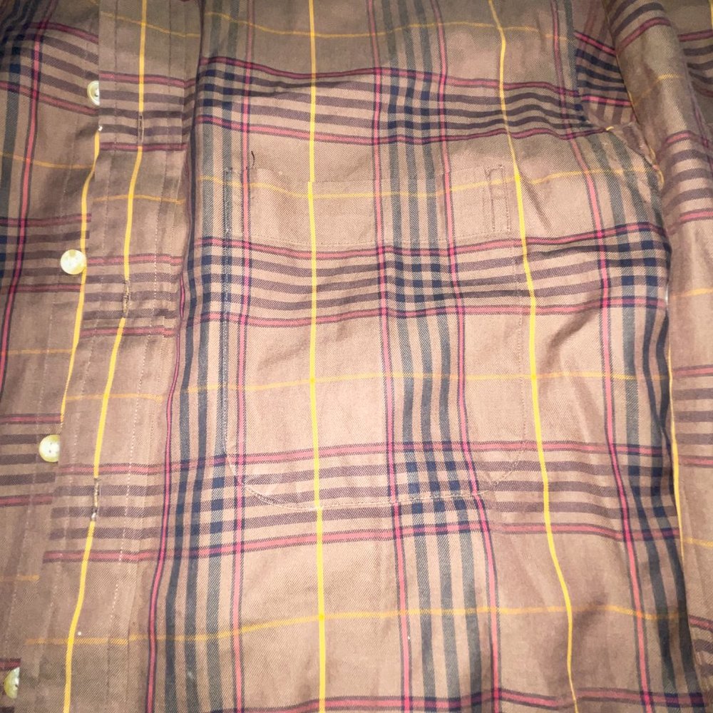 Used Burberry Button Down Brown Checkered Shirt -… - image 6